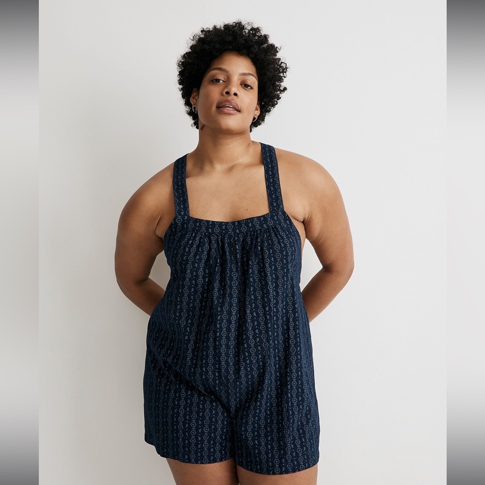 Madewell Square-Neck Crossback Romper in Striped Floral